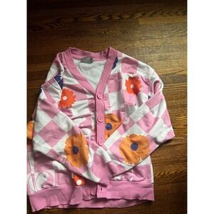 ASOS DESIGN Pink Checkered Floral Yin Yang Sweatshirt Cardigan Womens Large